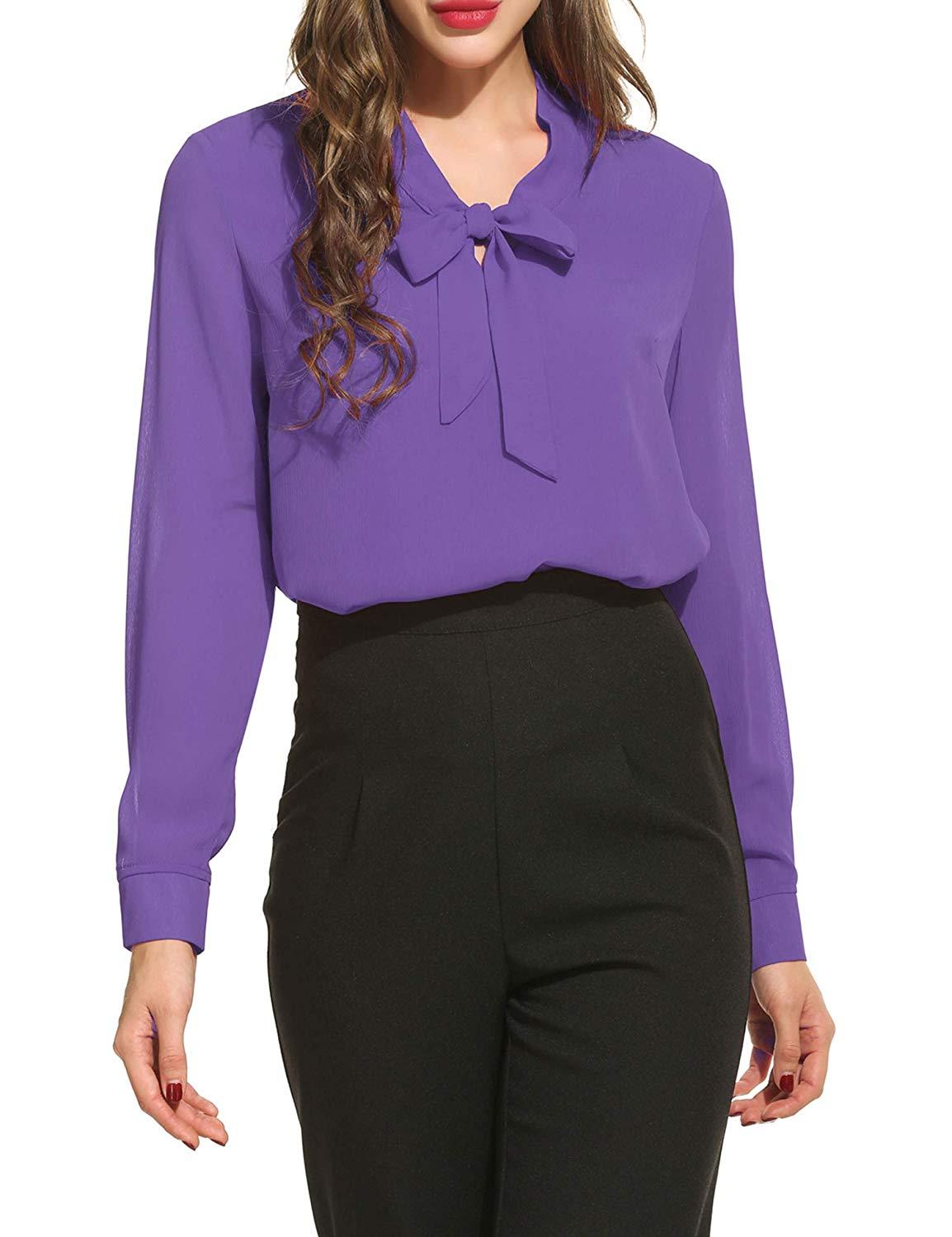 SHYPT Shirt Women Long Sleeve AutumnElegant Purple Formal Chiffon Blouses  Office Ladies Casual Work Tops (Color : Purple, Size : M code) price in UAE,  UAE