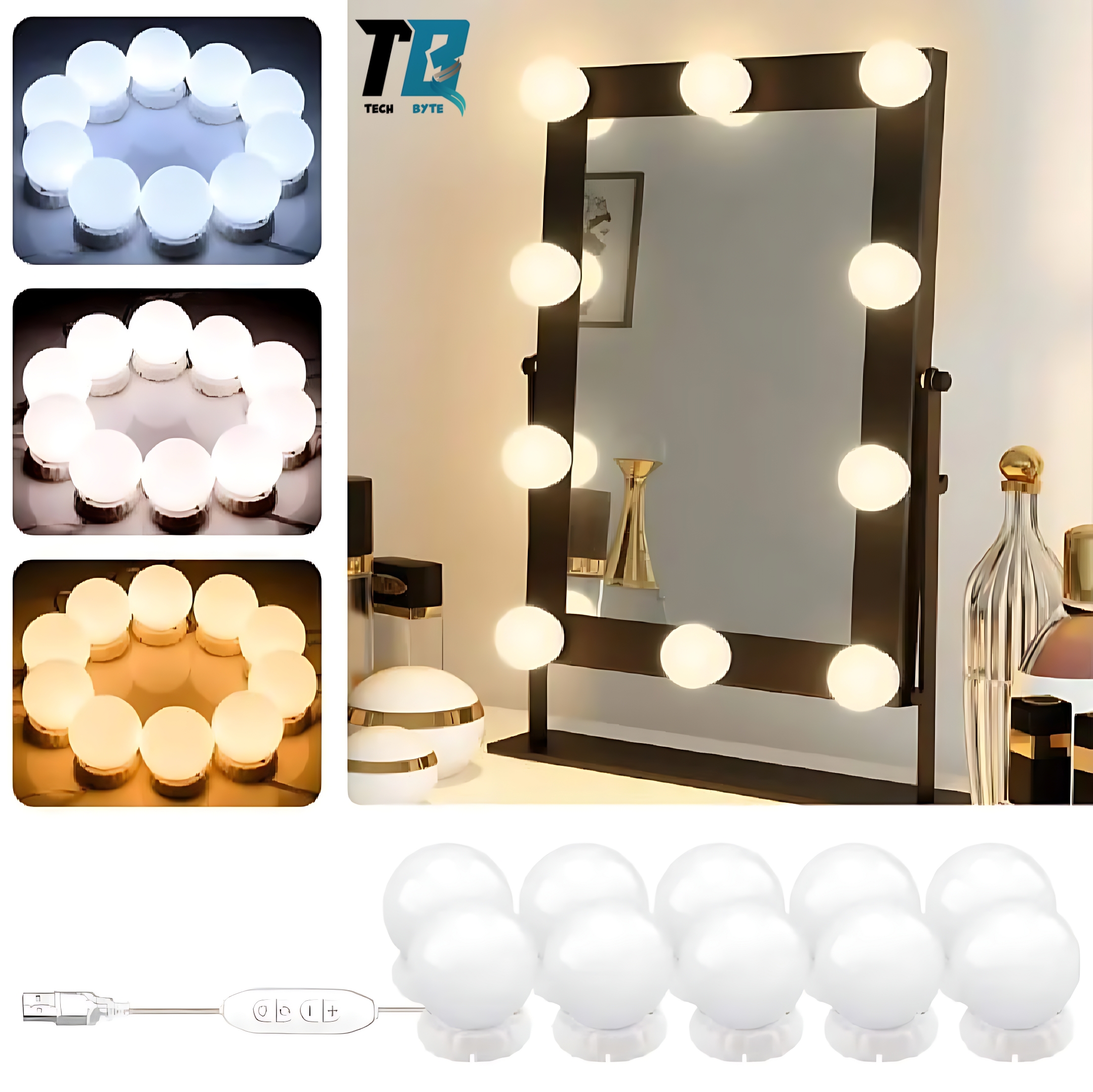 Vanity Mirror LED Lights | 10 Adjustable Bulbs with 3 Light Modes | Warm, Cool & Daylight | DIY Makeup Mirror Lighting Kit for Dressing Table, Salon, Beauty Mirror, Cosmetic Mirror, Glam Setup PROMISE TO SELL