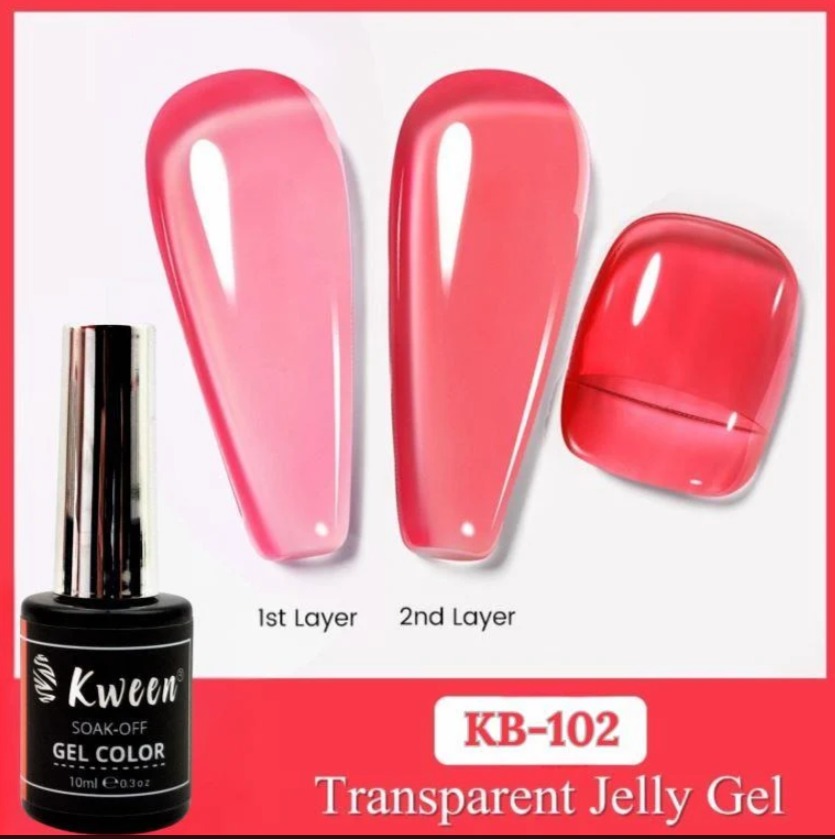 KWEEN 10ml Jelly Red Color Translucent Soak Off UV Gel Nail Polish For Nail Art
