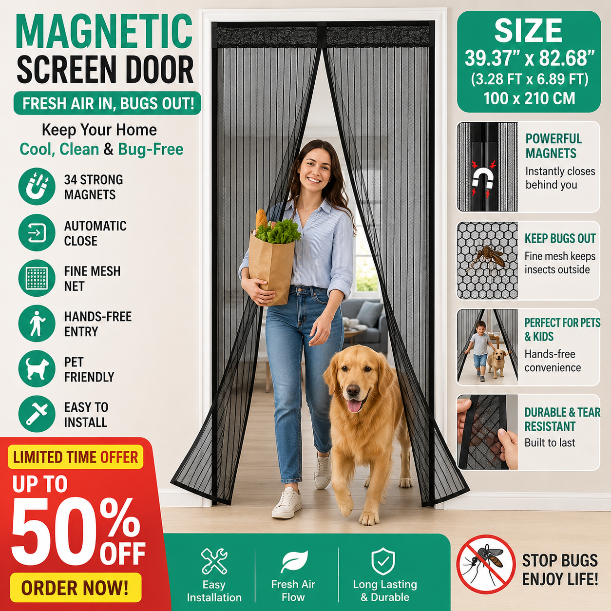 Anti Mosquito Magnetic Mesh Curtain Net 100x210cm