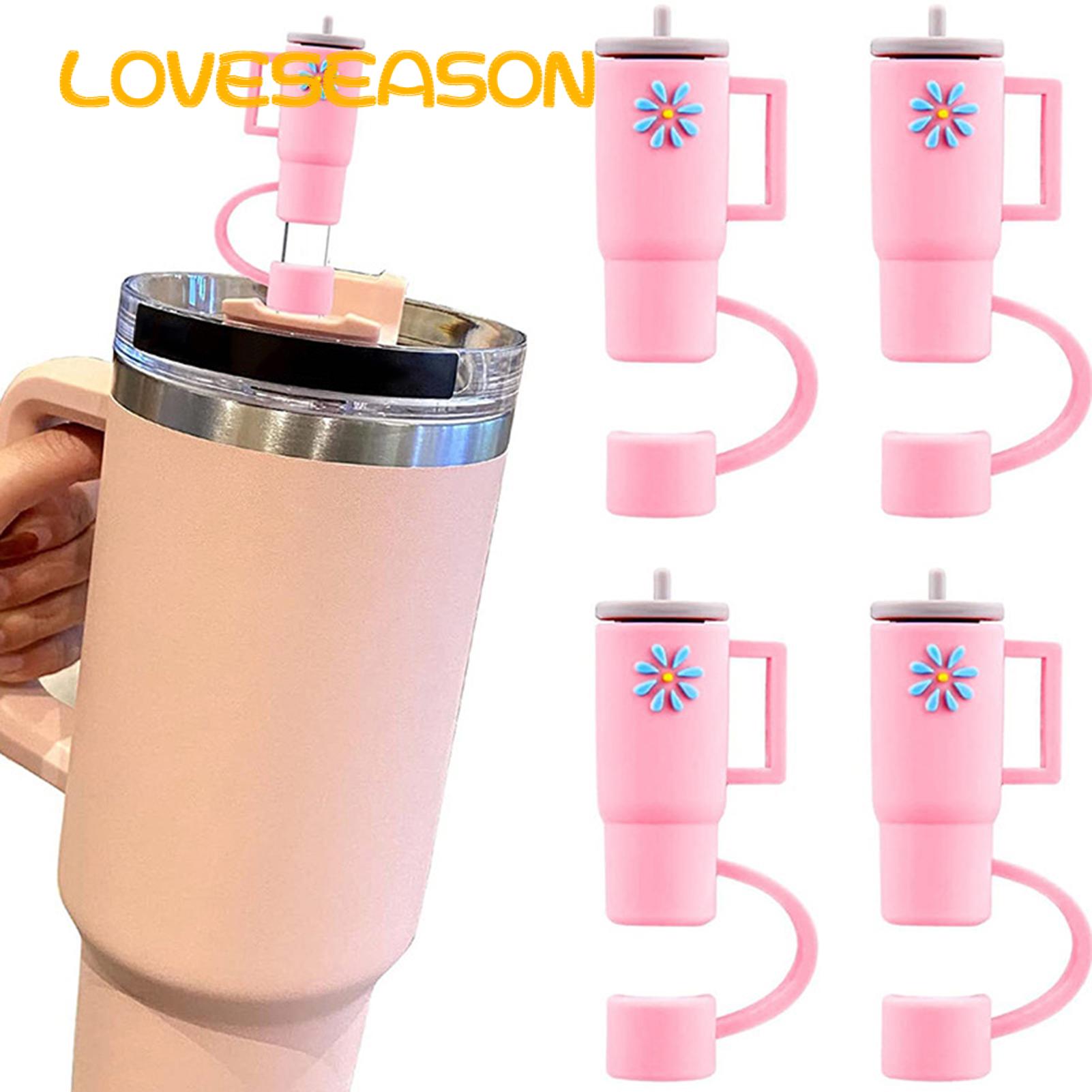 2/4Pcs Straw Cover Nice-looking Creative Design Dustproof BPA Free 3D Cup  Shape Flower Pattern Silicone Straw Topper for Kids