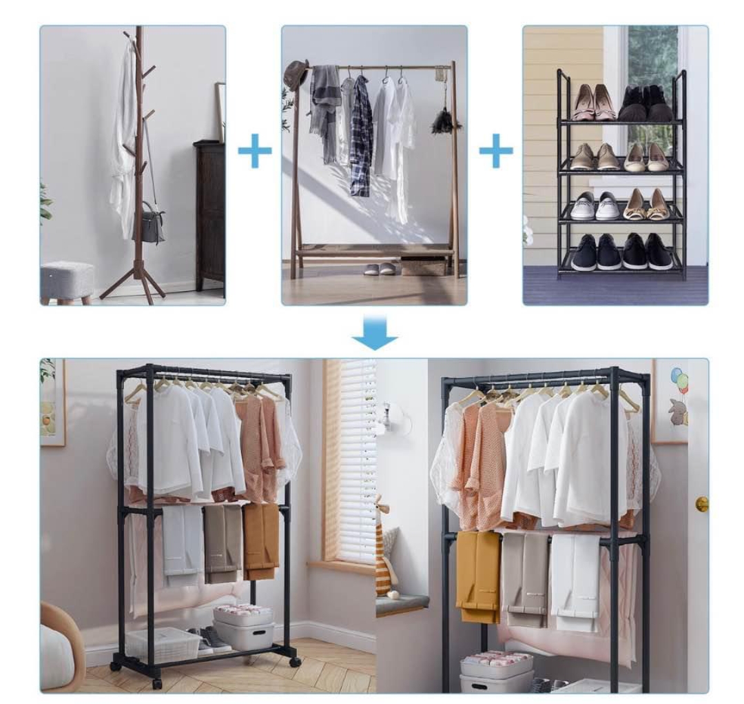 Imported Heavy Duty Iron Cloth Hanger Stand Shoes Rack for Floor Type Clothes Hanging & Drying purpose for Laundry & Bedroom