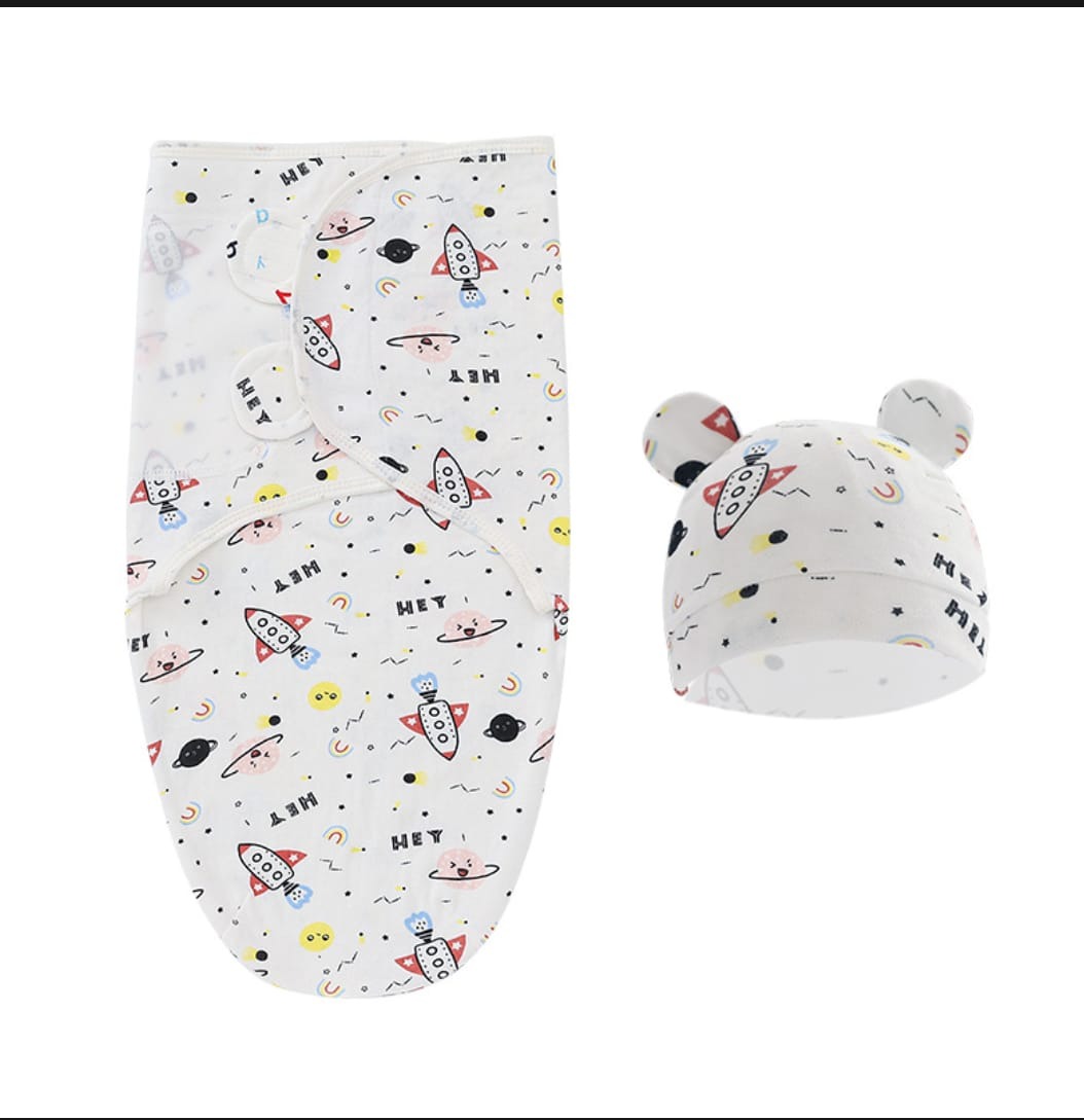2pcs/set 0-6 Month Cotton Sleepsack Baby Swaddle Blanket Wrap Hat Set Infant Adjustable Newborn Cocoon Sleeping Bag Muslin