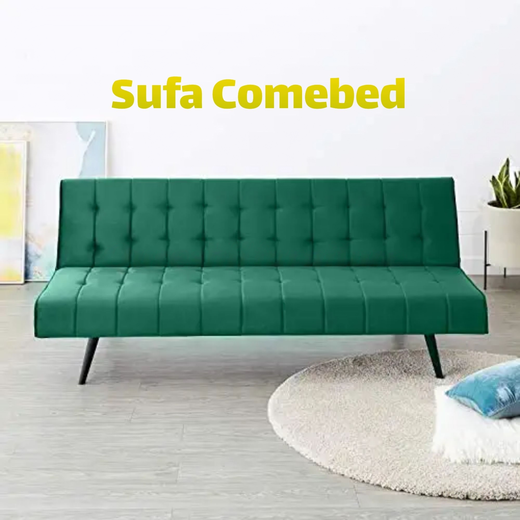 Turkish Style 3 Seater Sofa Cam Bed With 2 Free Cushions Armless Best Price Furniture Sofas  | Fabric Velvet | Customize in All Colors | Compact Living Spaces, Dorms, Guest Rooms, Apartments, Offices | Imported