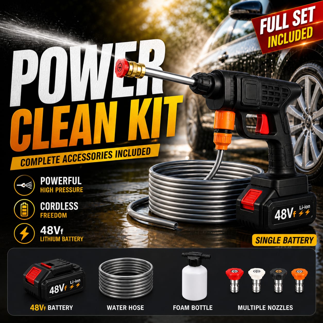 Pressure Washer Rechargeable 48V - Car Washer Pump - Pressure Washer Gun - Car Washer Gun - 30 Bar Portable Car Washer Gun High Pressure - Car Wash Spray Gun - Solar Panel Cleaner - Electric Pressure Pump Power Washer for Car,Fence,Wall,Floor Cleaning