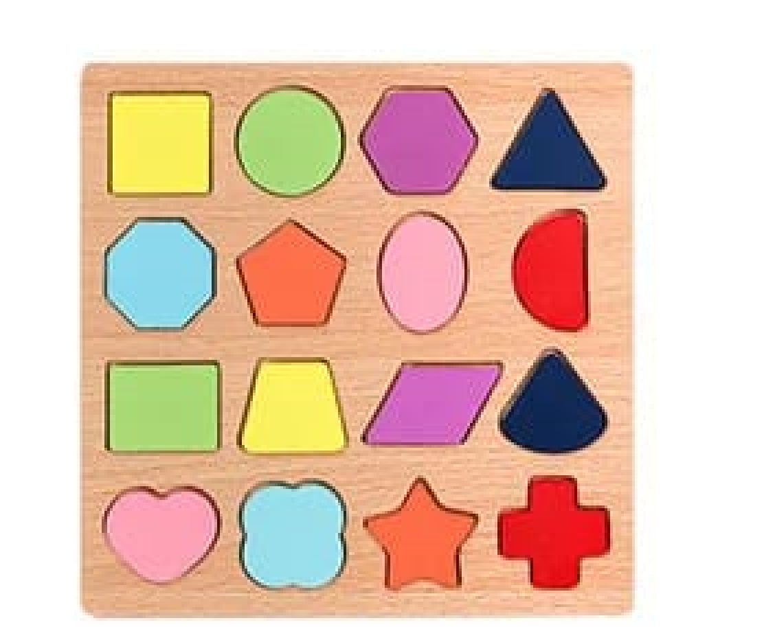 Montessori Wooden Geometric Shape Puzzle 20×20 cm – 16-Piece Color Sorting Board for Toddlers & Preschool, Safe Smooth Edges