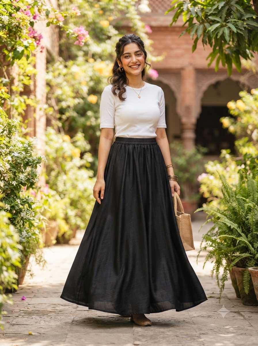 The-Ajmery Premium Luxury Crepe Silk Long Skirt – Elegant Solid Maxi Skirt for Women