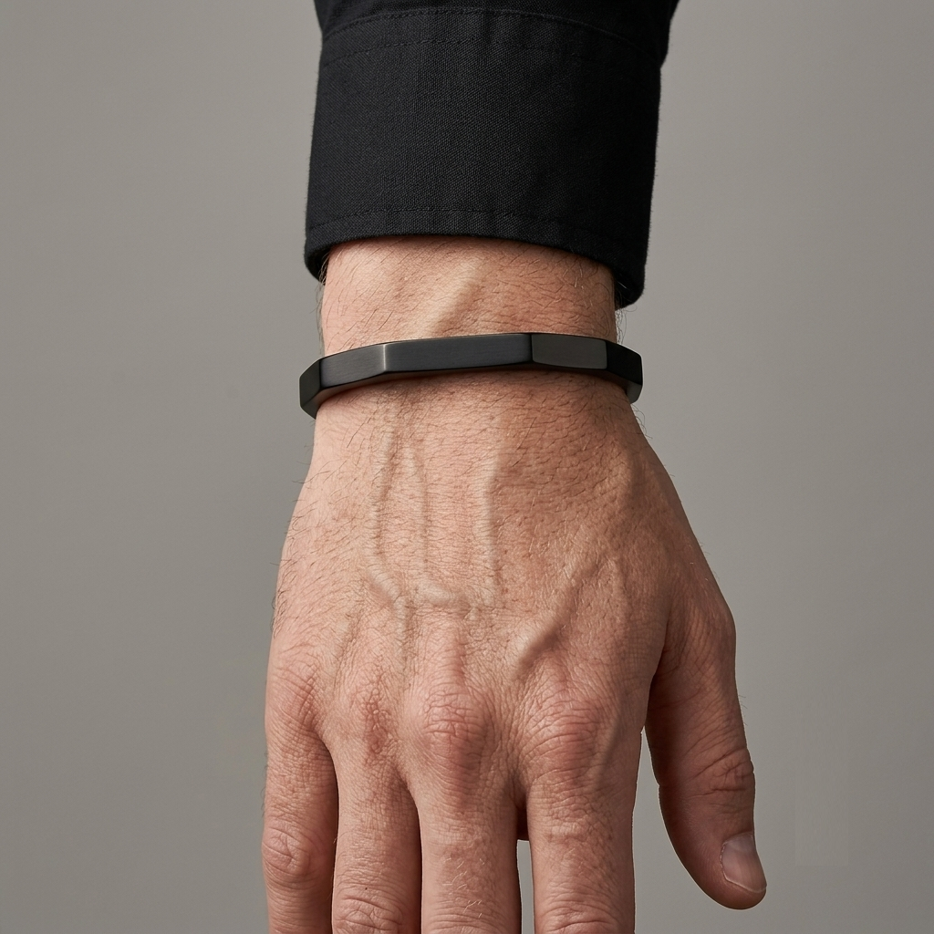 Black Cuff Bracelet for Men Stainless Steel Adjustable Open Bangle Minimalist Fashion Style Trending