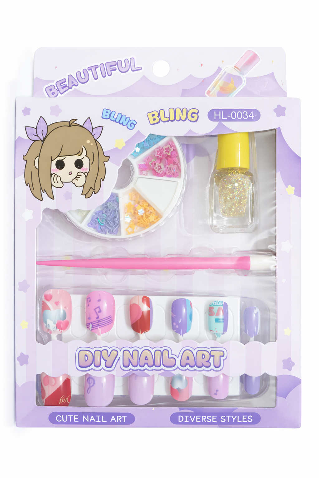 DIY Nail Art Kit for Girls – Glitter Polish, Nail Pen & Decorative Accessories
