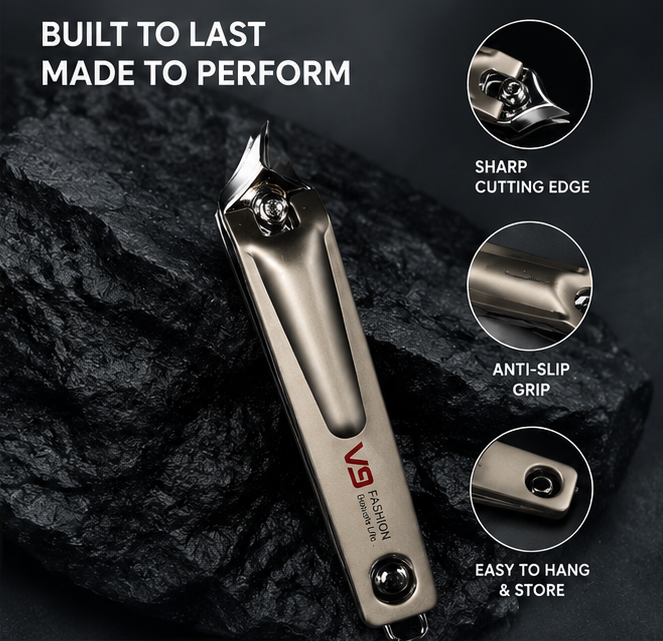 V9 Professional Stainless Steel Nail Clipper with Sharp Curved Cutting Edge | Heavy Duty Nail Cutter for Thick Nails | Ergonomic Comfortable Grip | Rust Resistant Precision Nail Trimmer for Men, Women & Seniors | Single Piece Grooming Tool