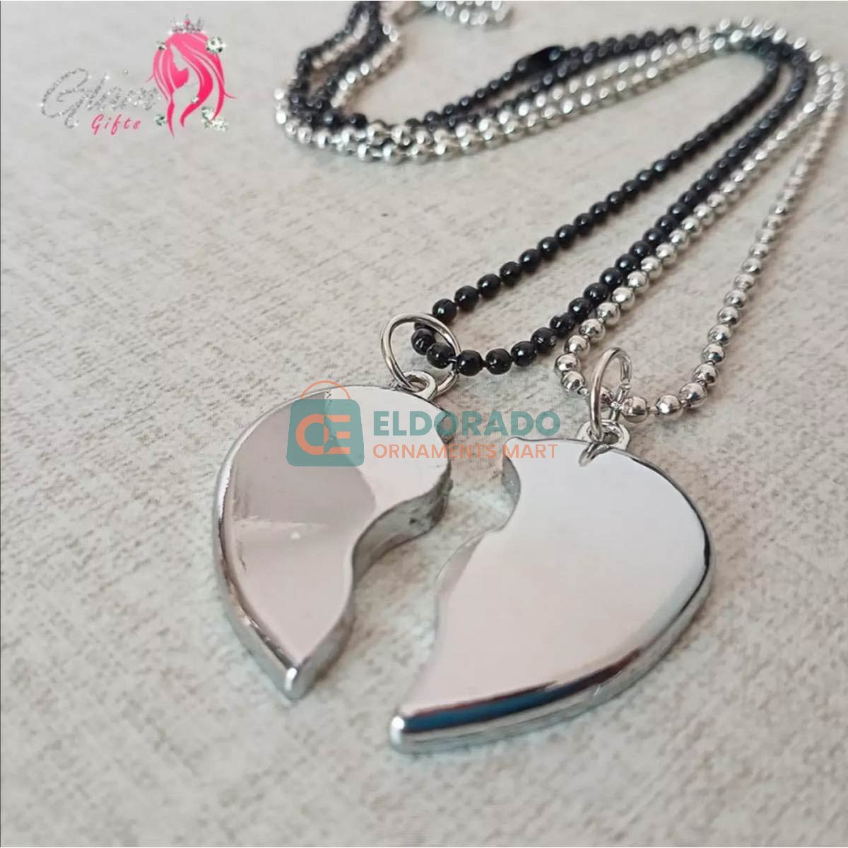 Heavy Metal Magnetic Heart Pendant Necklace gift for Friends Couples Pair of 2 Locket