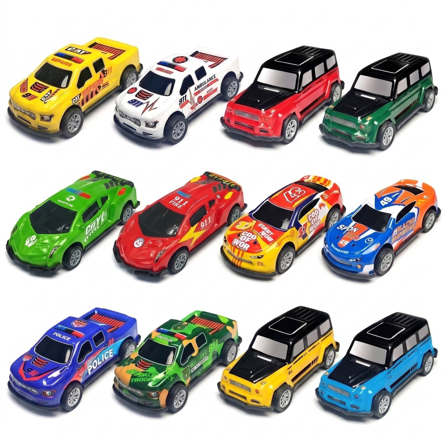 Big Size 7.5 cm DieCast Metal Pull Back Toy Cars for Kids | Assorted Jeep, Sports Car, 4x4 & Sedan Models | Pack of 3, 6, 8, 12 or 24