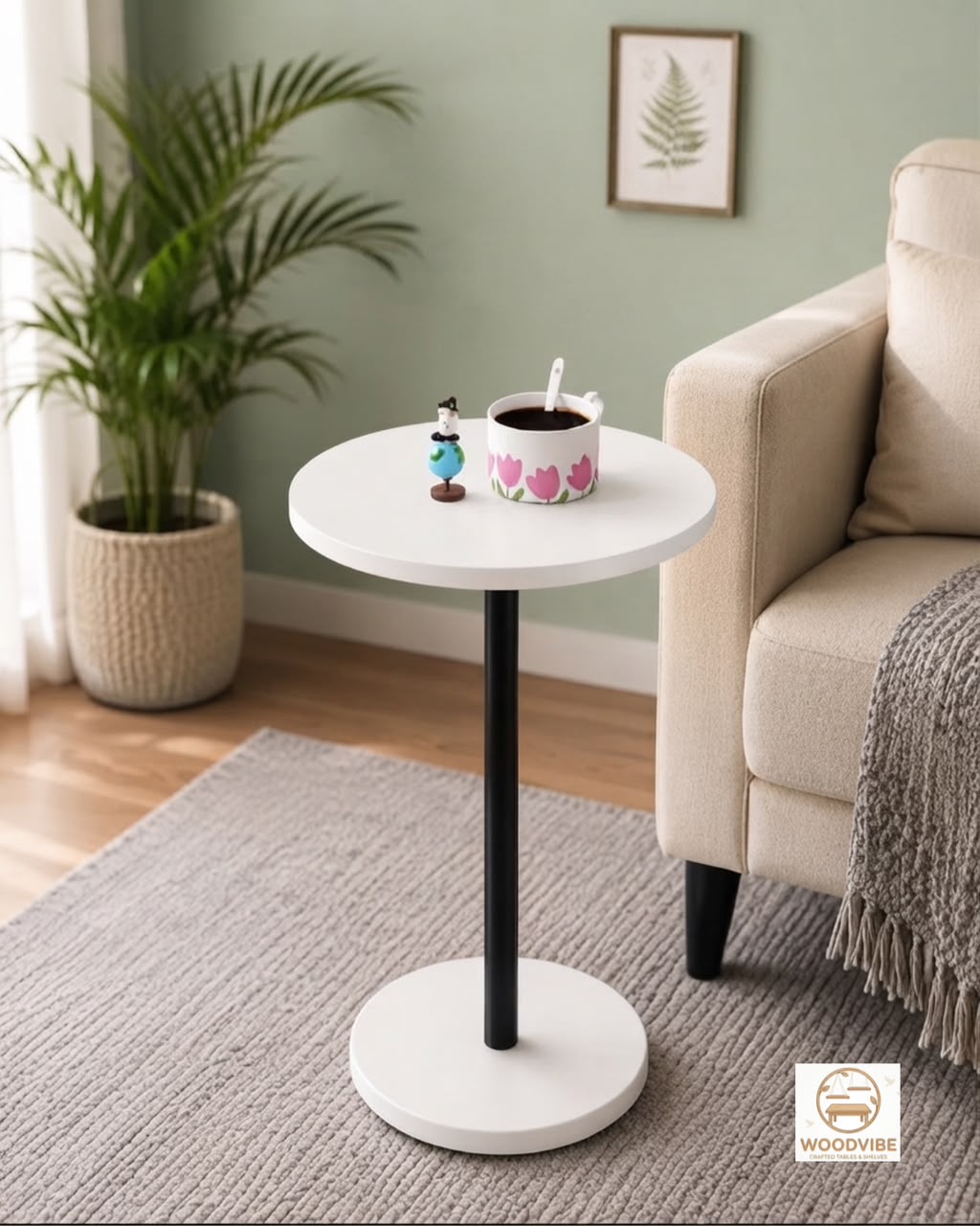 Modern Round Side Table | Premium Wooden Coffee & Decoration Table | Corner, Bedroom & Birthday Table | MDF Top | Brown White Black