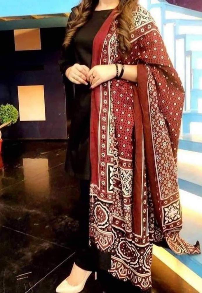 ajrak dupatta with black dress Buy Pakistani Dress in Black Salwar Kameez Dupatta Style LARGE main image 1