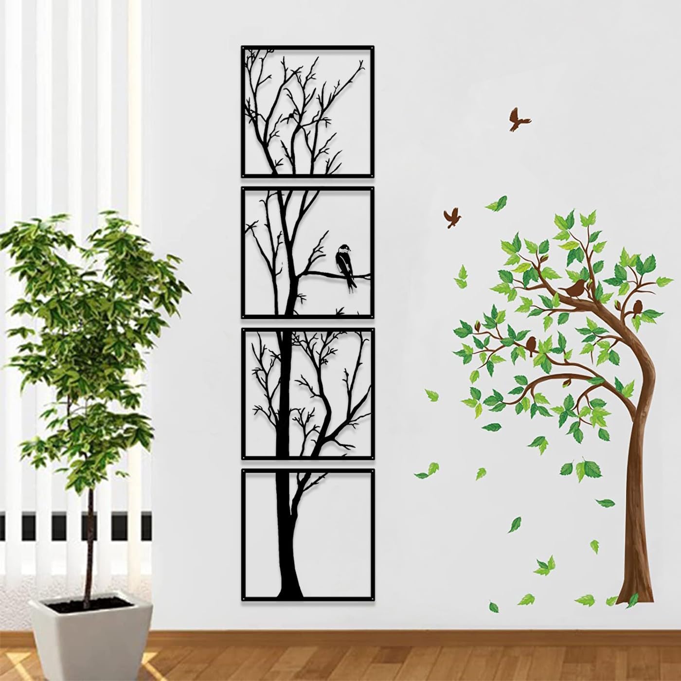 Tree Wall Art Decor,Tree Wooden Wall Art 4 Pieces Set,Large Wooden Branch Wall Decoration for Home Garden Living Room Decorations