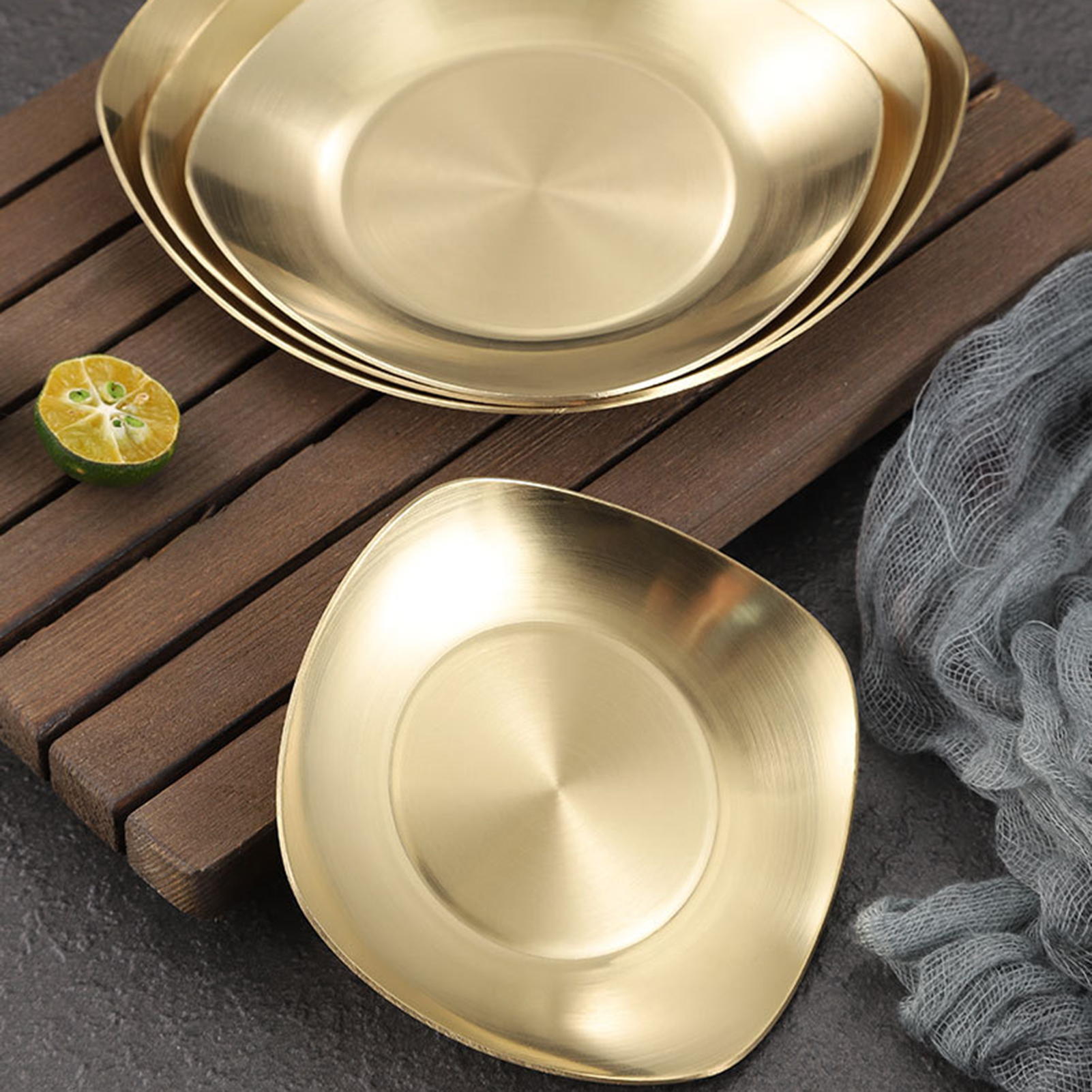 Golden Plate Square Korean Style Stainless Steel Luxury Square Plates Golden - 20Cm