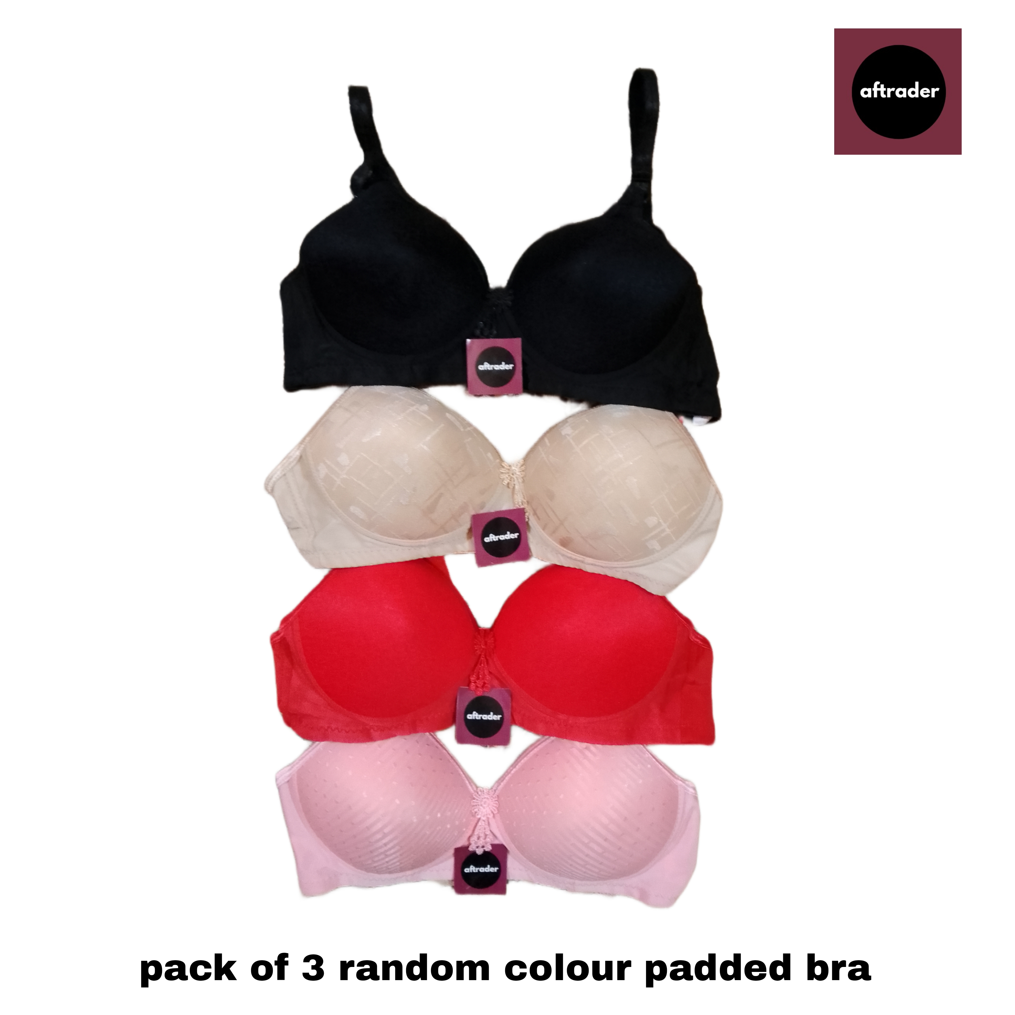Pack of 03 Soft Foam Padded Bra for women girls ladies brazier blouse skin  black pink undergarments