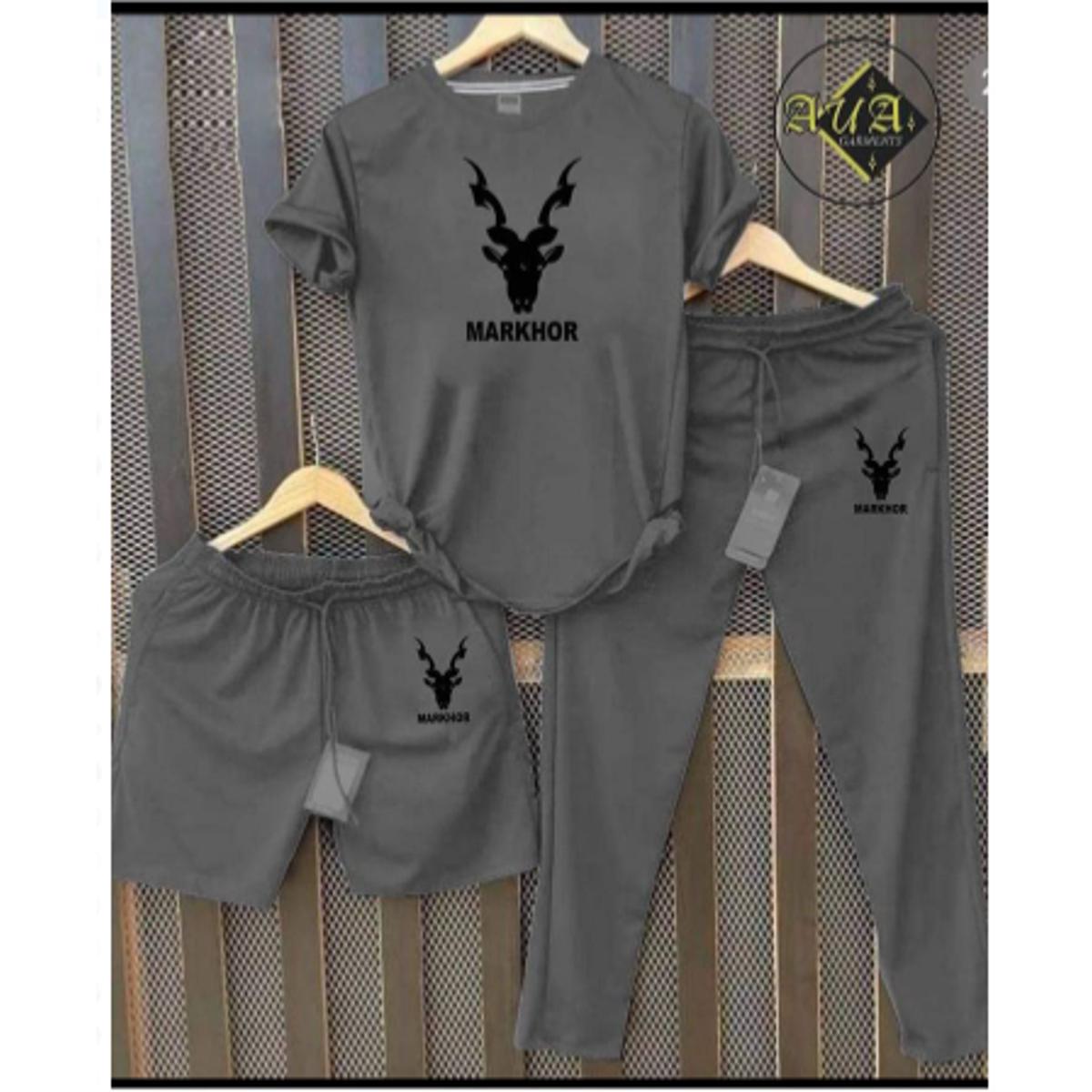 Markhor Printed Men's Tshirts and Trouser With Summer Boxer Shorts Pack Of 3 Export Quality Tops T shirt