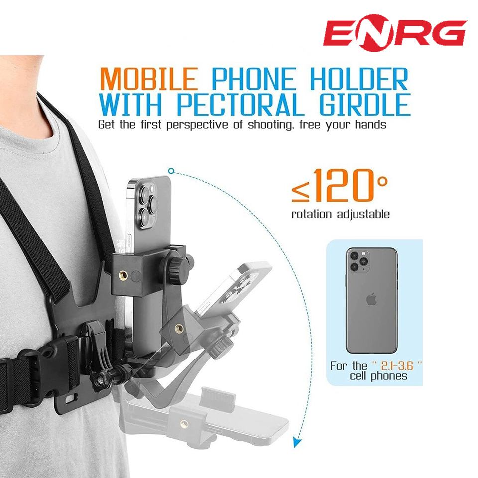 ENRG Chest Camera First-Person-View Mobile Phone Holder With Back Chest Strap 360 Rotate Climbing Cycling Phone Stand Bike Motorcycle GPS Live