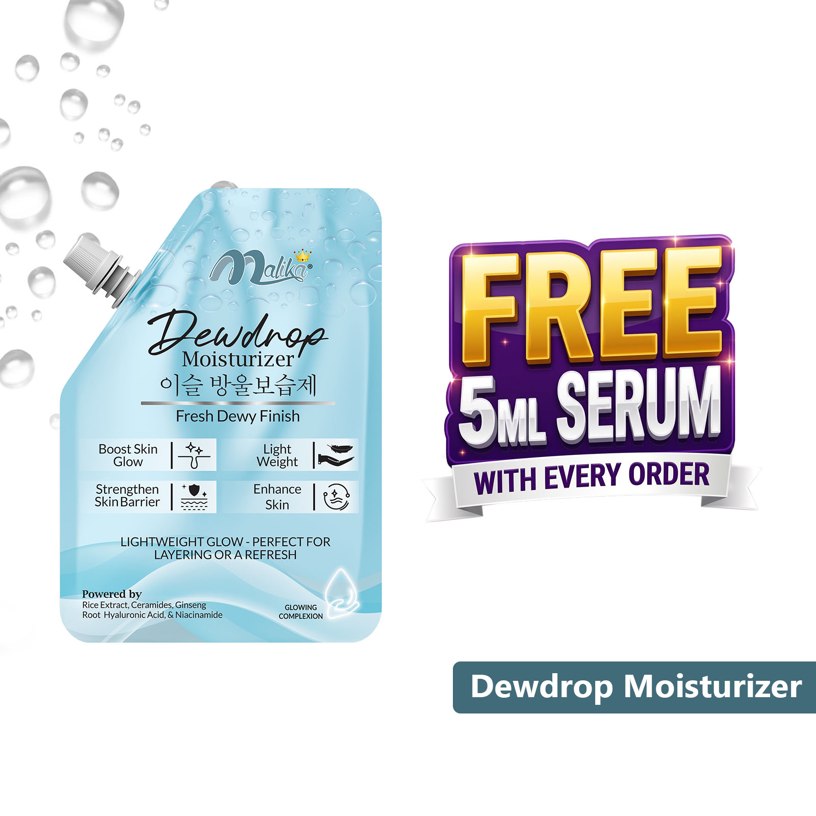 Malika Dewdrop Moisturizer for Face & Body | 50gm | Moisturizer for Oily Skin | Korean Inspired Hydrating Lotion | Face Moisturizer for Women