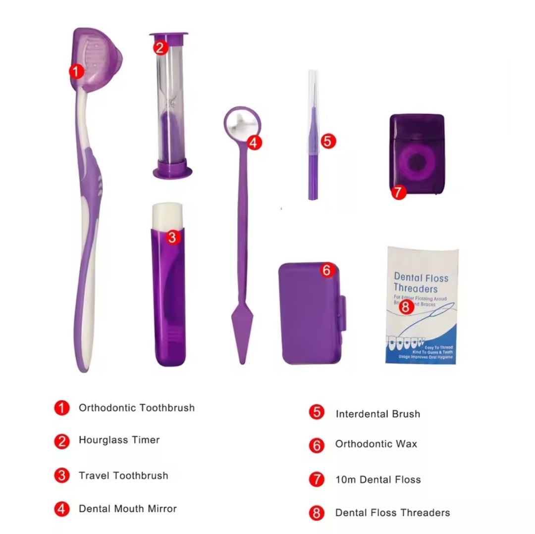 Braces Cleaning Kit for Teeth, Portable Orthodontic Hygiene Kit, Oral Care Dental Travel Kit, Interdental Brush Dental Wax Dental Floss Toothbrush.