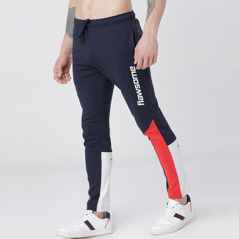 New Mens Contrast Panel Printed Skinny Fitted Track Pants For Mens