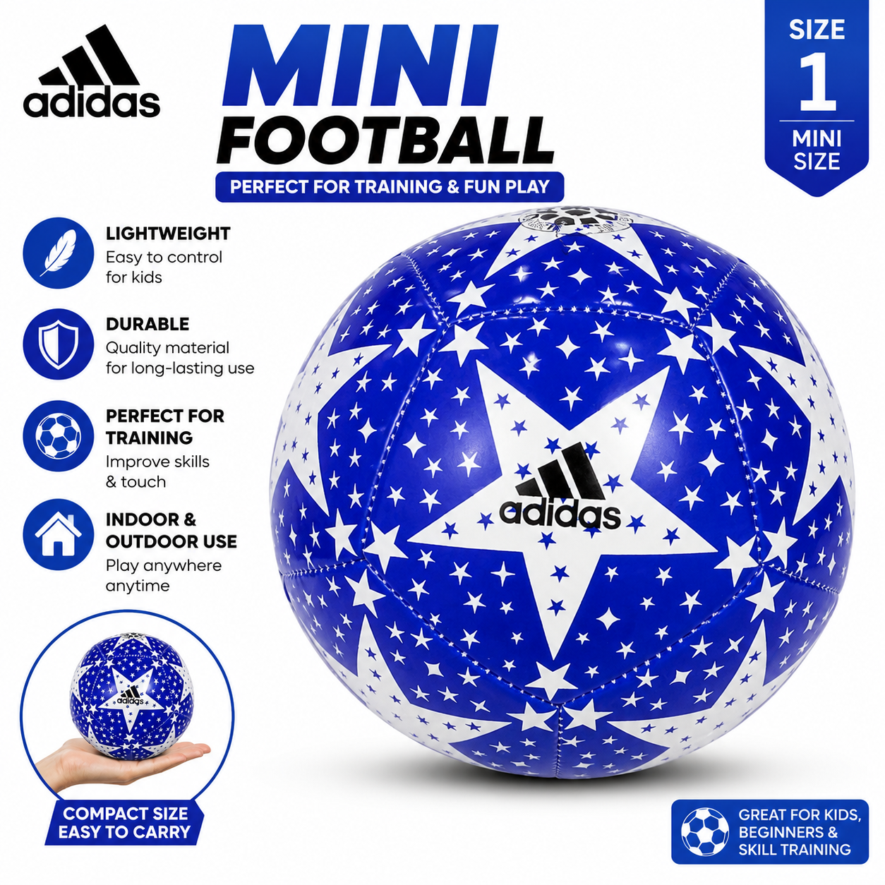 Royaleo Premium Hybrid Mini Football  High Quality Rexine Size 1 Kids Training & Fun Ball  Durable Export Quality Mini Soccer Ball for Children  Wholesale Bulk Offer Available  Football With Air  Football For kids  Kick Prof Football