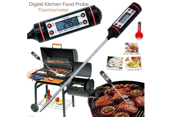 Digital Kitchen Heat Gauge Thermometer For Oven Baked Barbeque BBQ And Fried Food Temperature - Black
