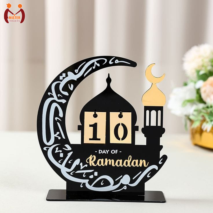 Mister Traders Brand 30 Days of Ramzan Blessing Calendar Decor Wooden Table Stand I  Ramzan Decoration Items I Ramzan Decoration Items For Table I Ramadan Decorations I Decorating Items I Decorating Items For Home I Decoration Pieces I Ramzan Decoration