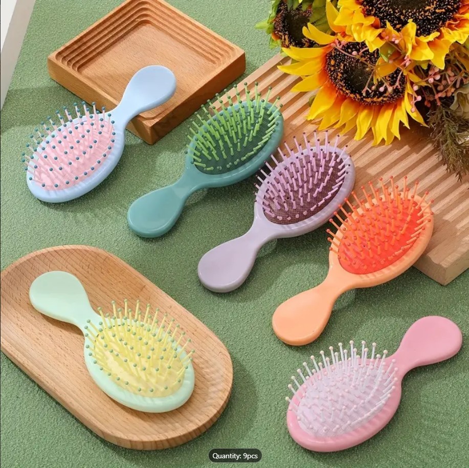 5 PCS Mini Macaron Hair Brush Set – Pastel Color Anti-Static Scalp Massage Detangling Combs with Rubber Bristles – Travel Hair Brush for Women, Portable, Salon-Quality Styling Kit