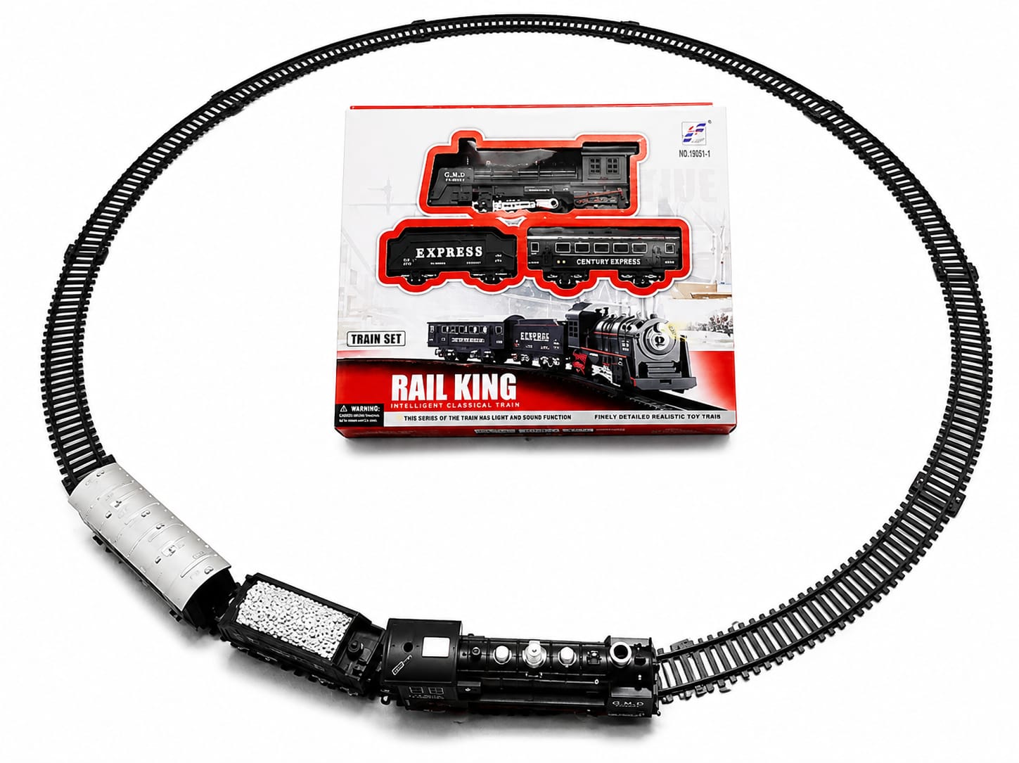 Rail King Classic Train Toy Set with Light & Sound, Battery Operated, Educational Play Vehicles for Kids