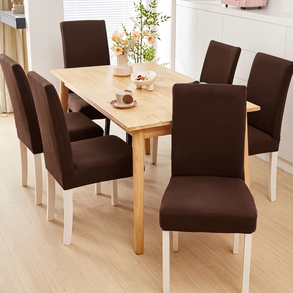 Dining Chair Cover Set 4 Pc, 6 Pc and  Elastic Fitted Solid Color Jersey Cover Comfortable Chair Cover For Dining Room
