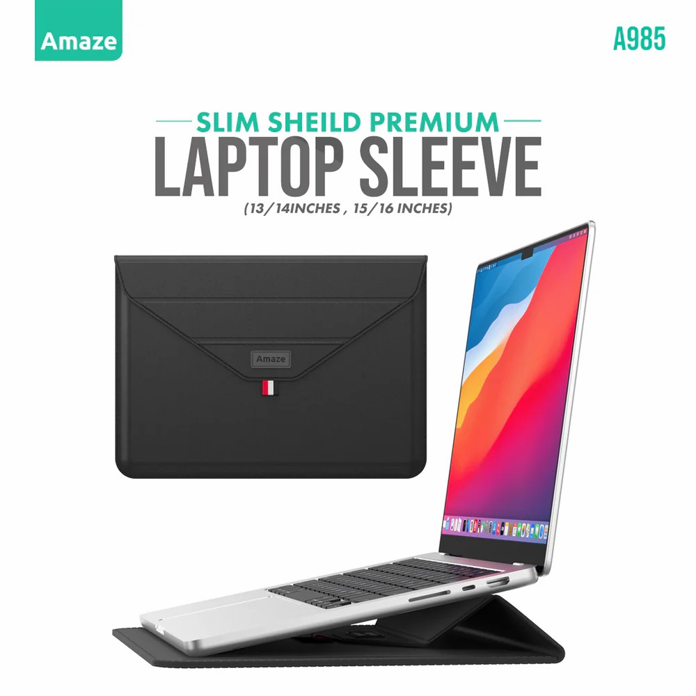 Amaze A985 Slim Shield Premium Laptop Sleeve Convertible as Stand for 13-14 and 15-16 inch MacBook and Laptop Available in 4 Colors 13 76eb8f9bb1406ac99a3da11a8984b596