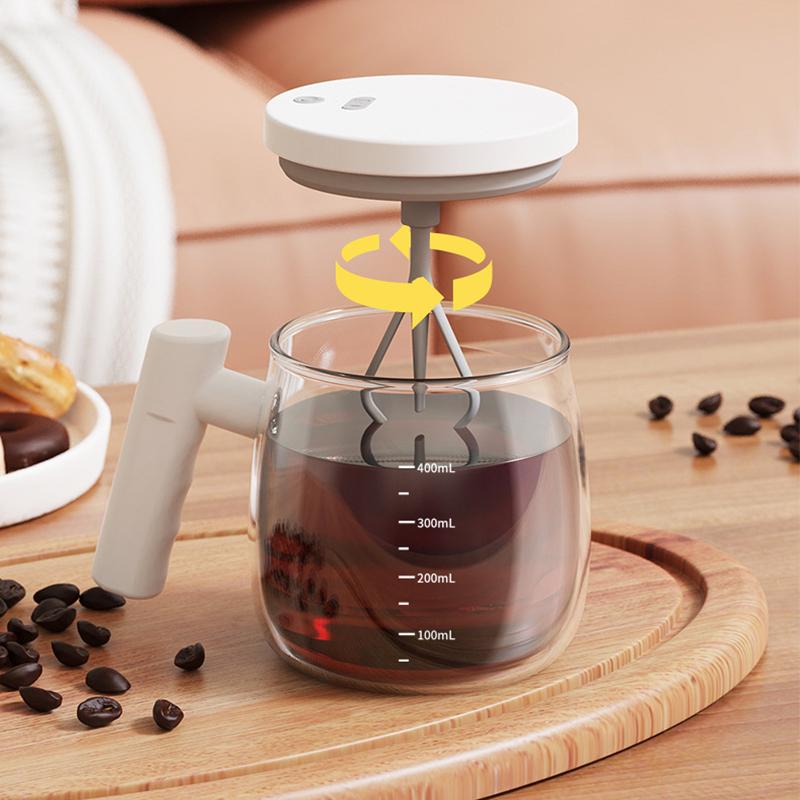 Self Stirring Coffee Mug, Glass Electric High Speed Mixing Cup, Automatic Mixing Mug Rotating, 400ml Battery Powered Stirring Cup to Stir Coffee/Milk/Protein Powder at Desk