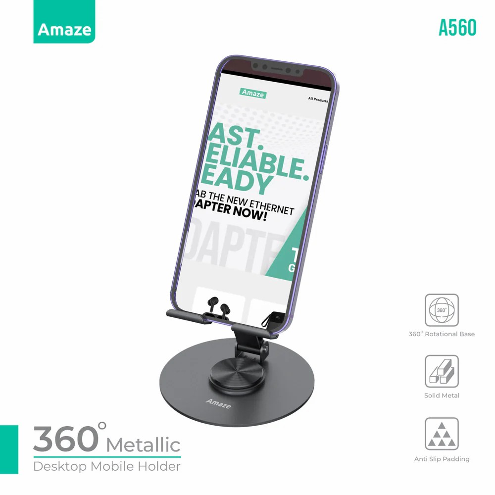 AMAZE A560 360 Degree Metallic Desktop Mobile Holder Rotatable Grey 8 76f6fa5d44624116886431fdd4bdb1de