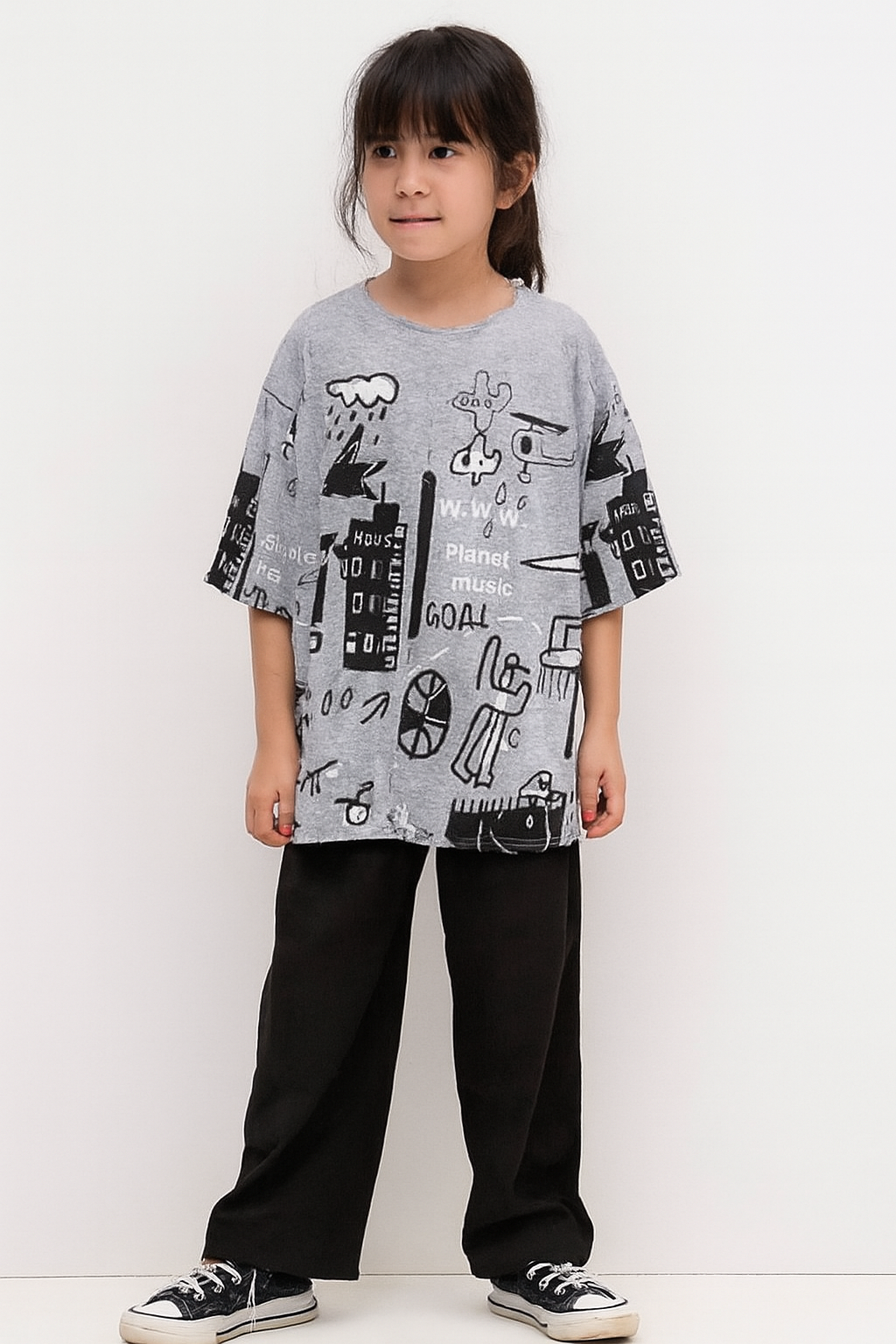 Kids Night Dress – Dark Grey Heart Print Cotton Jersey Sleepwear (Sizes 5 to 14 Years) Stylish Heart Print Nightwear – Soft Cotton Pajama Set
