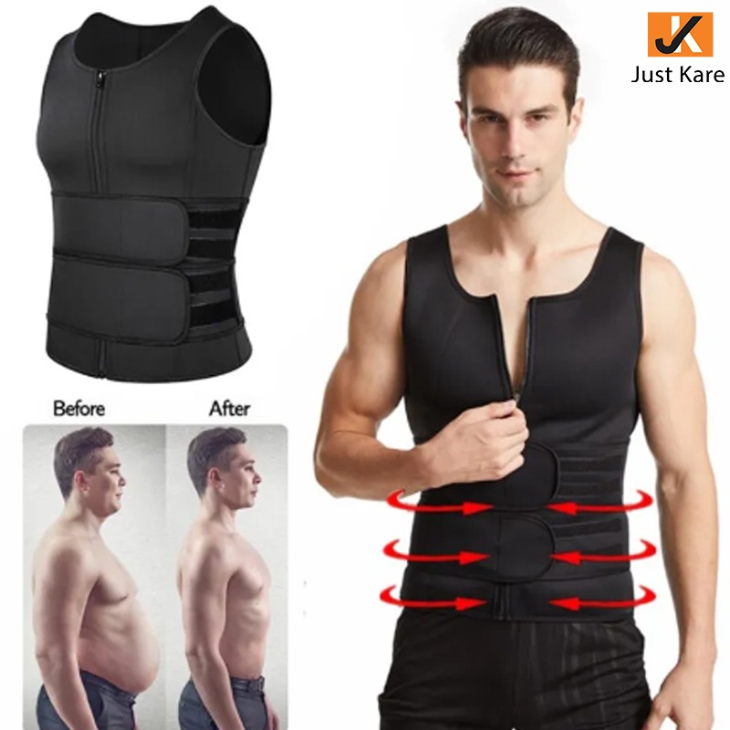 Jk Just Kare - Men Body Shaper Fitness Neoprene Sauna Vest Waist Trainer Double Belt Sweat Shirt Corset Top Abdomen Slimming Shapewear Fat Burn