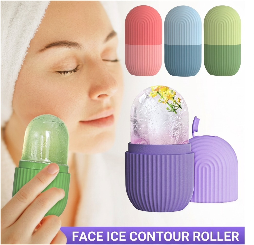 Silicone Ice Roller Face Massager – Ice Facial Roller – Enhances Skin Glow, Shrinks Pores, and Tightens Skin with Reusable Ice Cube Mold and Massaging Rollers – Skin Glow & Refreshing Roller – Puffiness & Dark Circles Remover Roller