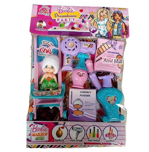Barbie doll with pram toy Hair dryer, Perfume, Nails Polish And