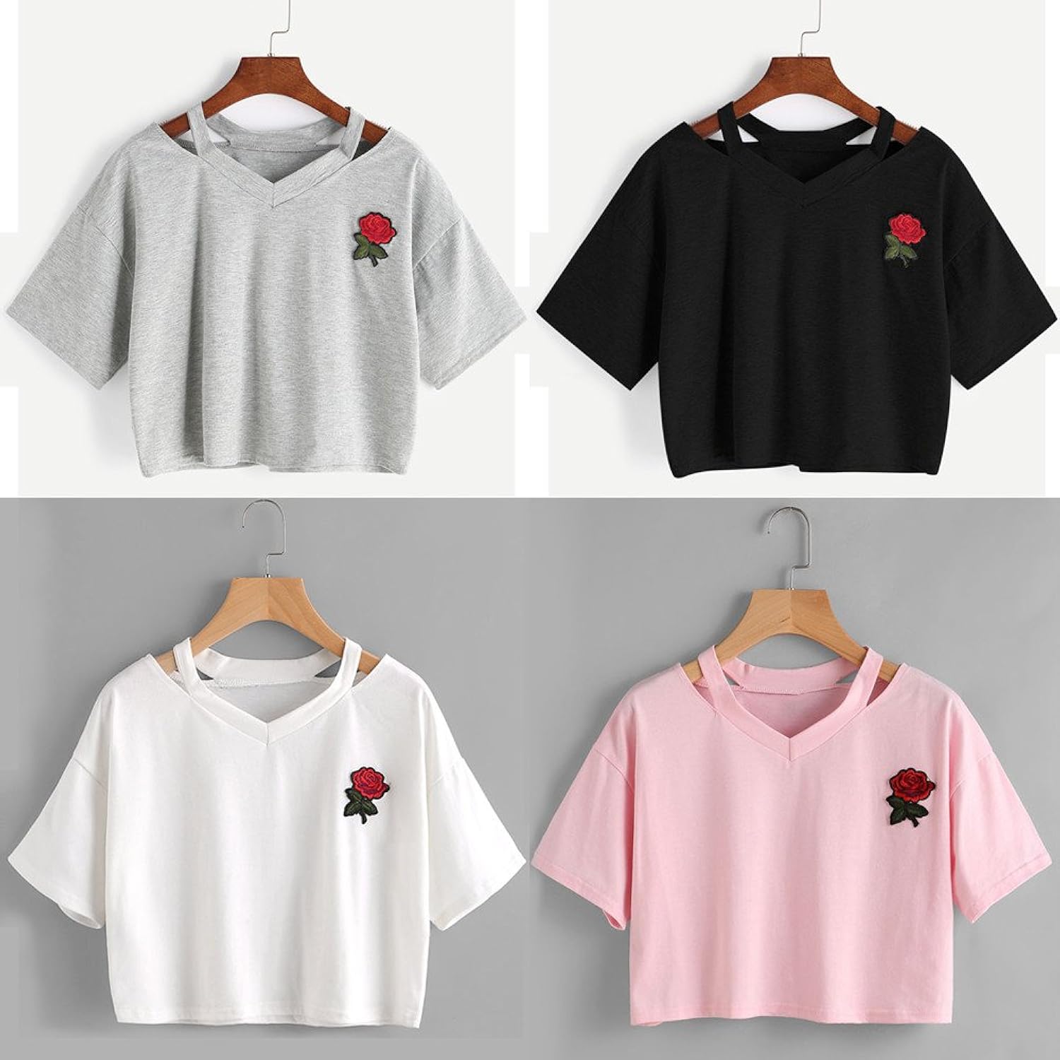 Trendy Women's Loose-Fit Crop Top with Printed Rose