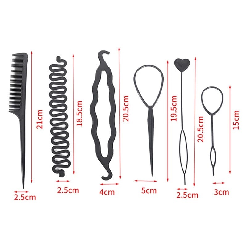 6PCS Hair Styling Set – Bun Maker, Ponytail, Twist & Braiding Tools for Women & Girls