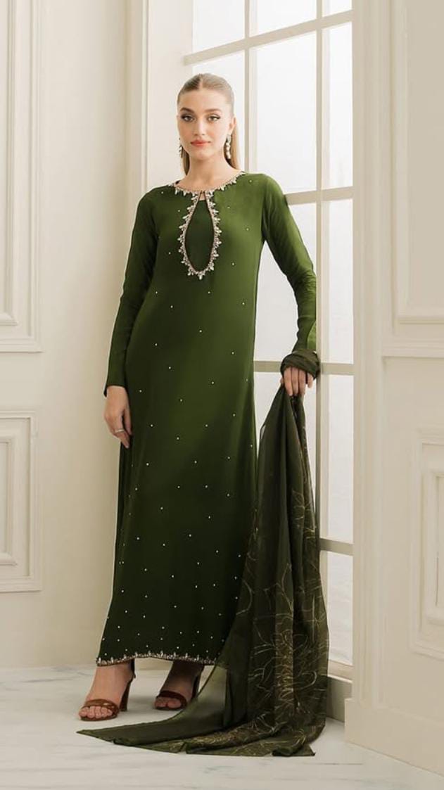 Heaven's Cart – 3 Pc Unstitched Fancy Dress for Women | Shamoz Silk Embroidered Shirt & Trouser