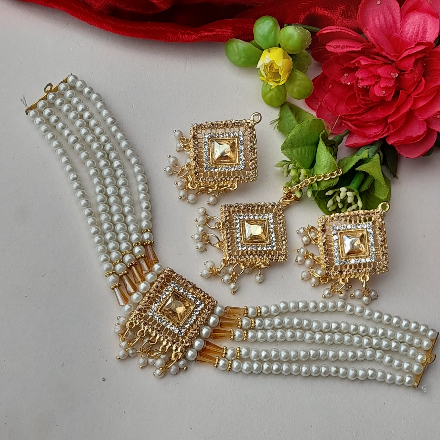 Fancy crystals Hyderabadi Guluband Chokars sets
