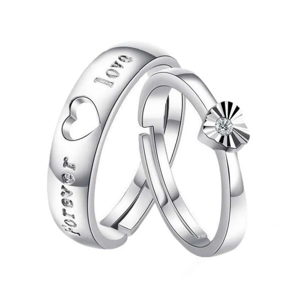 Romantic Couple Wedding Ring Charm Heart Zircon Adjustable Rings for Men Women Endless Love Jewelry Engagement Party Gift