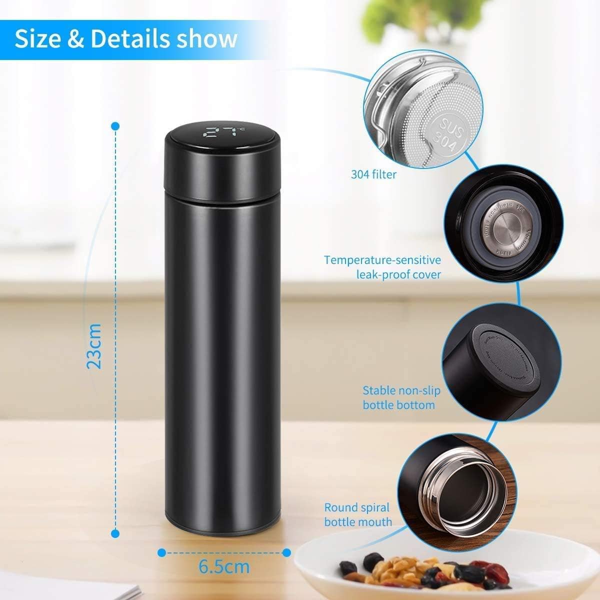 [40% OFF CLEARANCE] Premium 500ml Insulated Thermos Flask - Stainless Steel Sports Water Bottle for Gym, School & Travel (Note: Temperature Display Not Active)