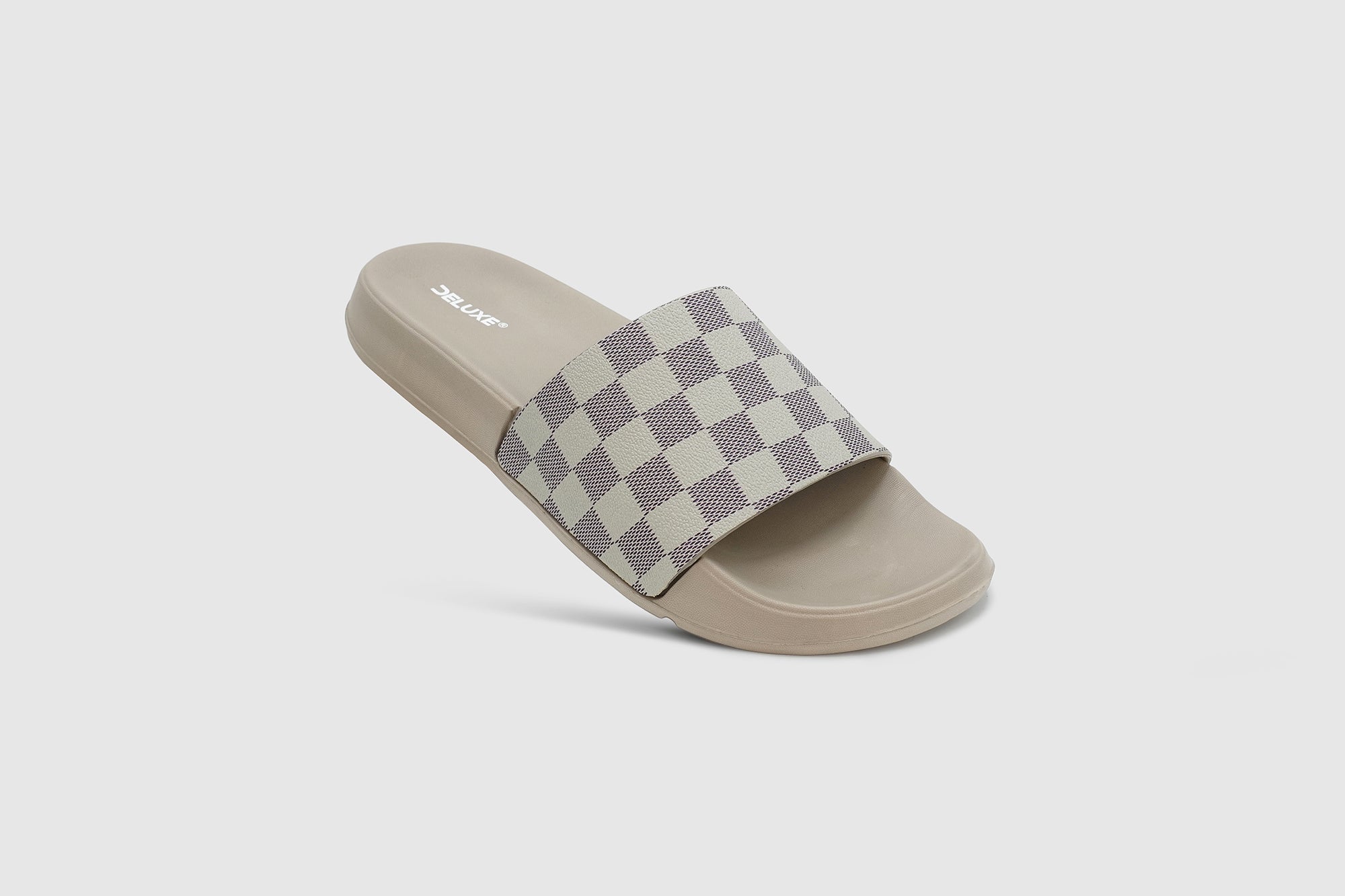 Deluxe Footwear open greige Luxury Check Slides For Men & Women - SS26