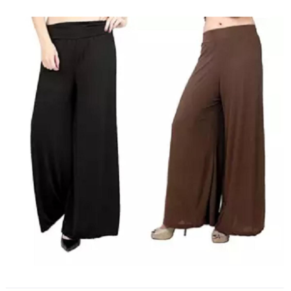 Pack Of 2 Bundle Offer Viscose Long Palazzo Pants for Women (Black-Brown)