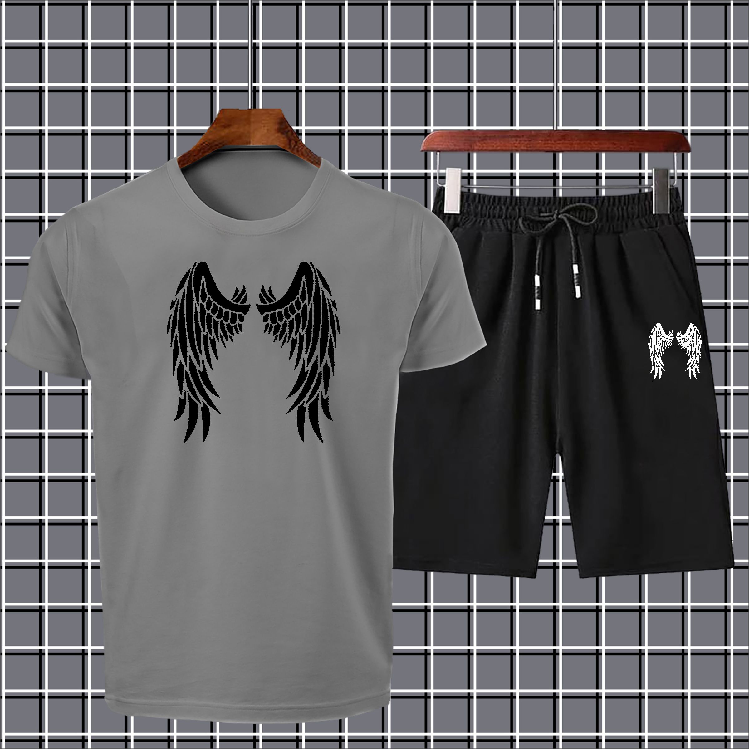 Eagle wings  Printed Shorts + T Shirts Set for Boys Tracksuit For Mens Summer Tracksuit-Black