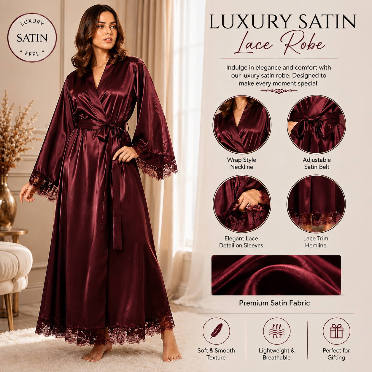 Pure Satin silk saxy hot honey moon nighty set, saxy nighty for girls, saxy nighty dress for women, saxy night suit for girls, hot saxy night suit for Girls, Satin Silk Gown Night Dress Satin Robe Short Kimono for Bride & Bridesmaid Lace - Red