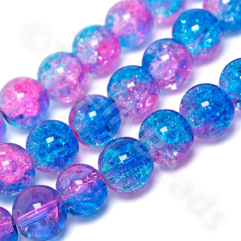 50/100PCS 8mm Crack Glass Beads for Jewelry Making – Cracked Round Loose Beads, 100+ Beads Per Strand, DIY Bracelet, Necklace & Earring Craft